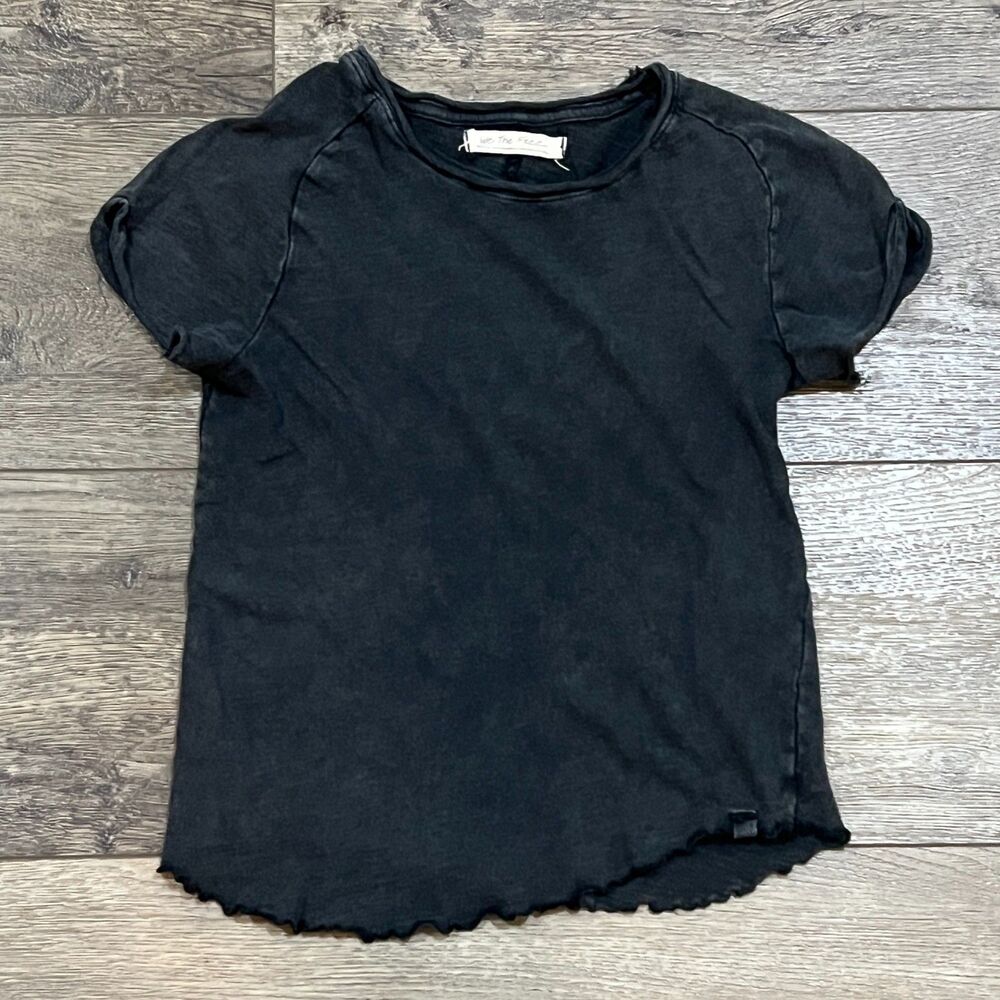 We The Free Distressed Dark Gray Short Sleeve Free People Tee Shirt - Medium
